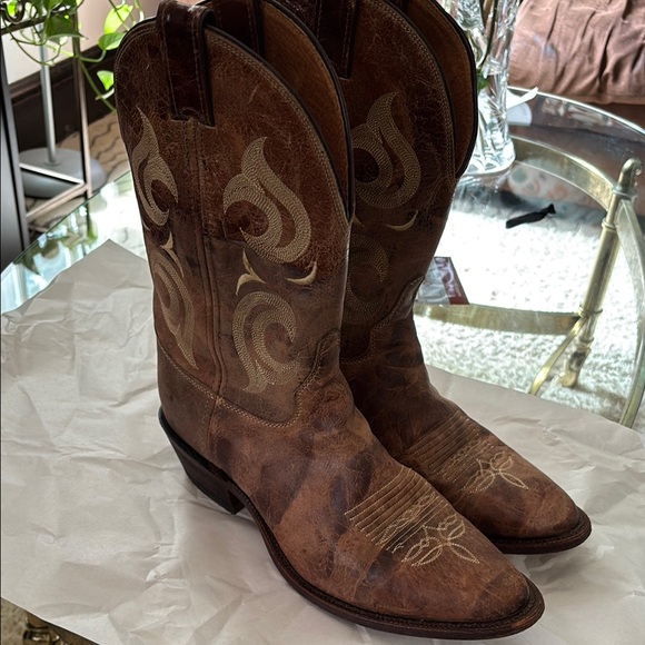 Justin Boots Rustic Brown Leather Cowboy Boots - Picture 3 of 6